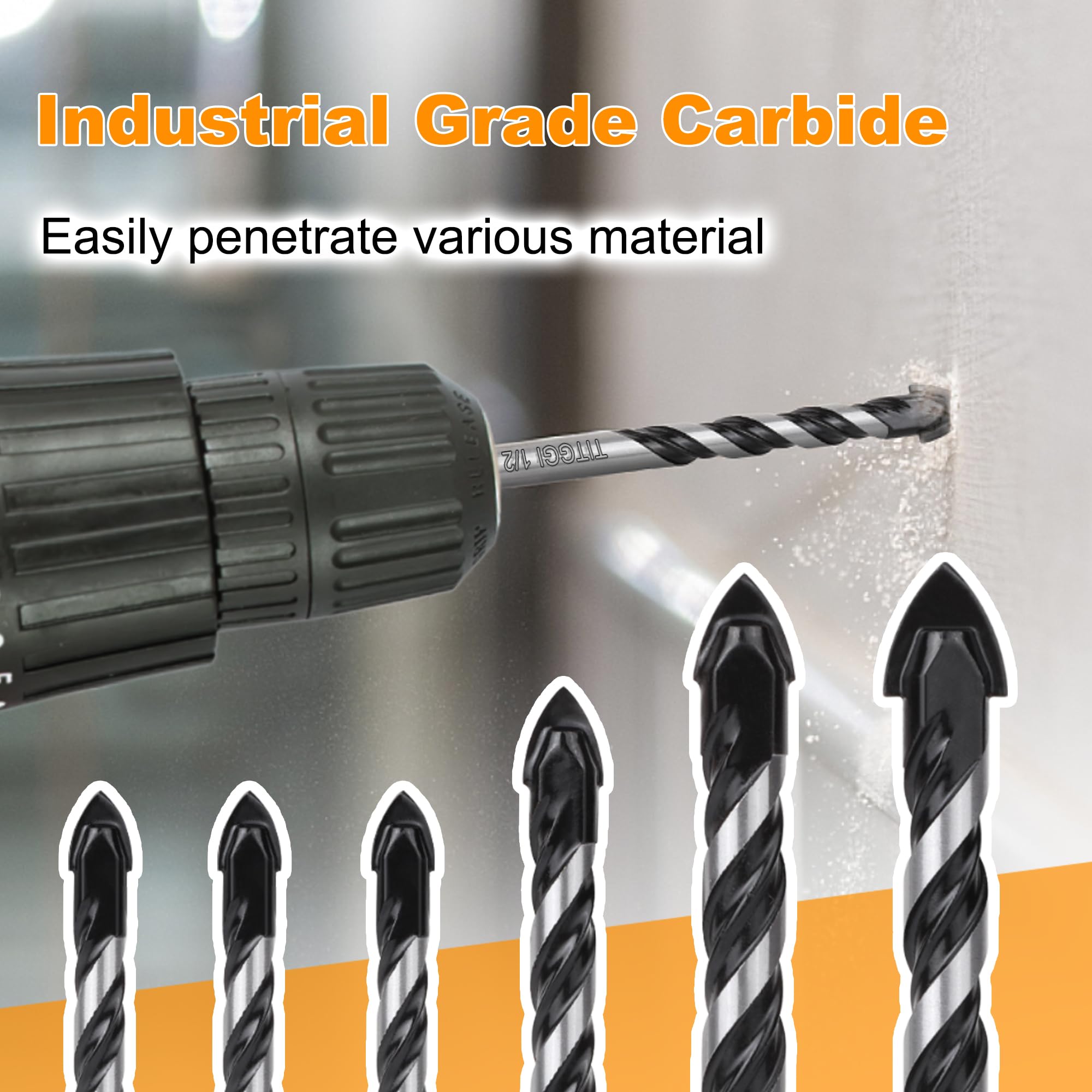 TITGGI Concrete Drill Bit & Masonry Drill Bit Set, Professional Drill Bit Set (6PCS) for Glass/Brick/Plastic/Cement/Wood/Tile/Etc, Industrial Strength Carbide Drill Bit Tip, 1/4