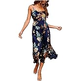 Tsher Women's Cowl Neck Spaghetti Strap Slit Satin Wedding Guest Party Dress Backless Midi Formal Dresses 0216