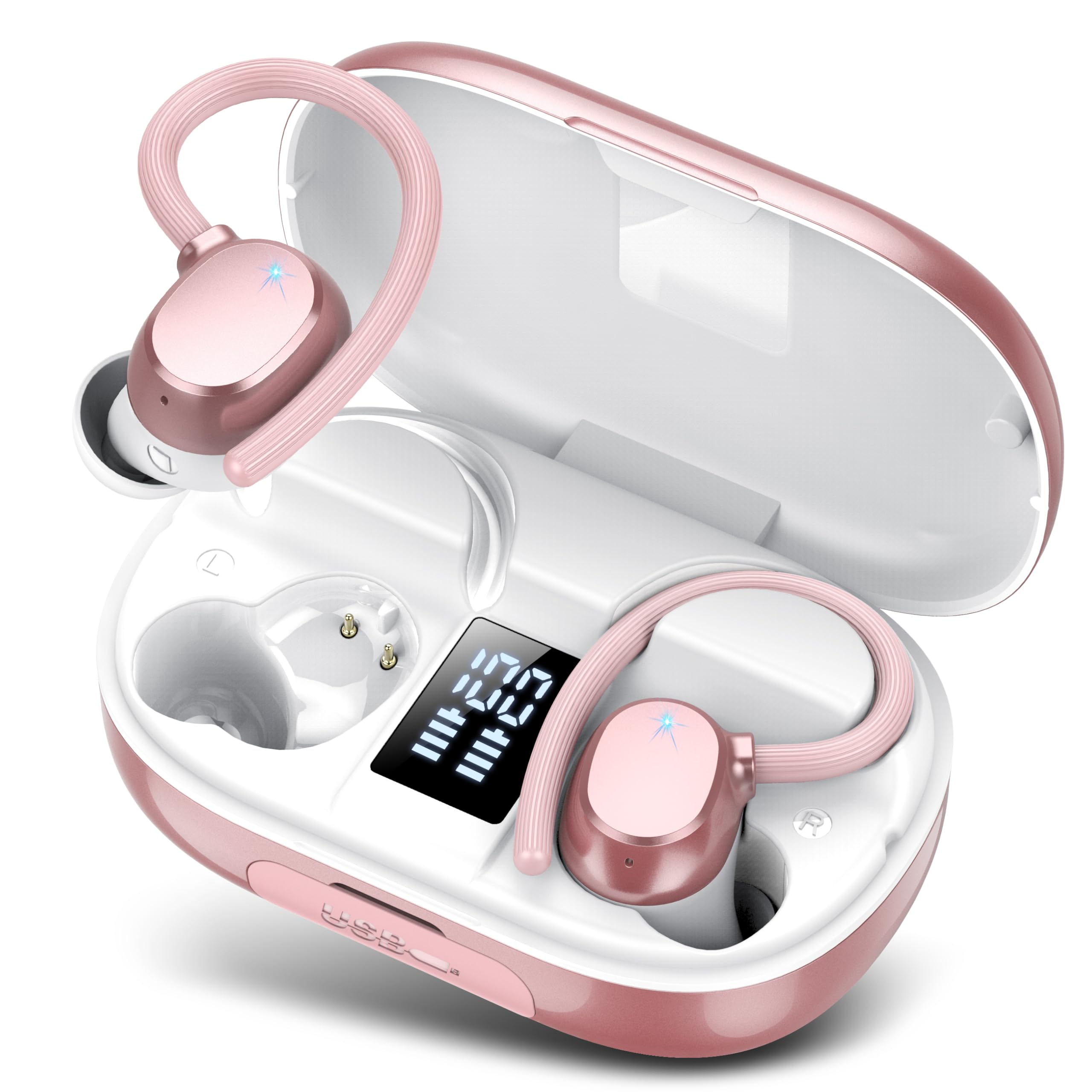 Photo 1 of Ear Buds Wireless Bluetooth Earbuds Sport 2025 New Bluetooth 5.3 Headphones with LED Display 128H Playtime Powerful Bass Over Ear Earphones with Earhooks IP7 Waterproof for Gym/Running/Workout