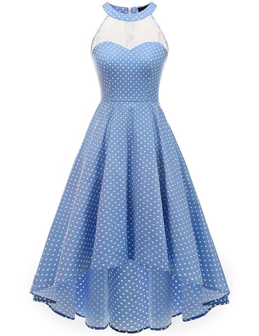 Dresstells Damen 1950 Neckholder Retro Rockabilly Kleid mit Spitzenoberteil Cocktail Petticoat Kleider