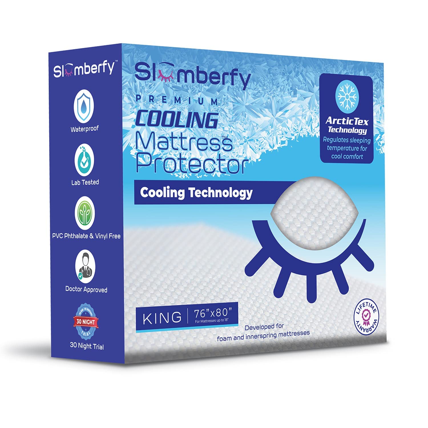 Slumberfy King Size Waterproof Cooling Mattress Protector, Hypoallergenic, Noiseless, Washable, 76x80 in