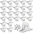 Maitys 24 Pcs 1" Small Casters Wheels Mini Rigid Non Swivel Fixed Castor Wheels with Metal Top Plate for Furniture, Small Appliances with Screws, White