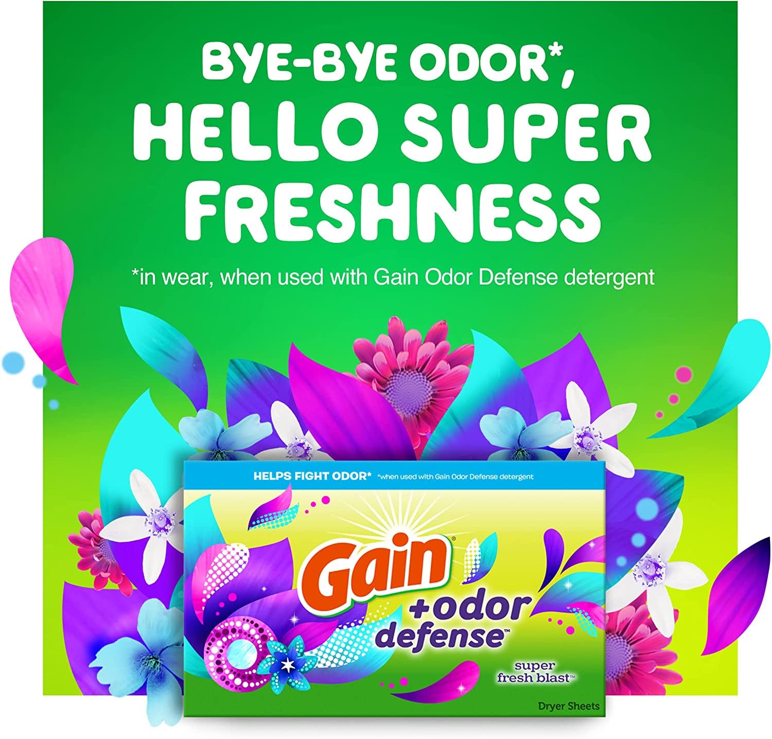 Gain Odor Defense Dryer Sheets, Super Fresh Blast Scent Fabric Softener Sheets, 240 ct