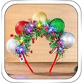 Firuilo Light Up Christmas Headband Colorful Ball Tinsel Hairbands Glowing Xmas Headpieces Holiday Party Hair Accessories for Women