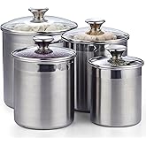 Cooks Standard Stainless Steel Food Jar Storage Canister Set Large 4-Piece, 1.6qt/2.5qt/3.5qt /5qt Airtight Containers with Glass Lid for Tea Coffee Sugar Flour Pantry Kitchen Counter