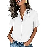 Zeagoo Button Down Shirts for Women Short Sleeve Collared Tops Dressy Casual V Neck Blouses