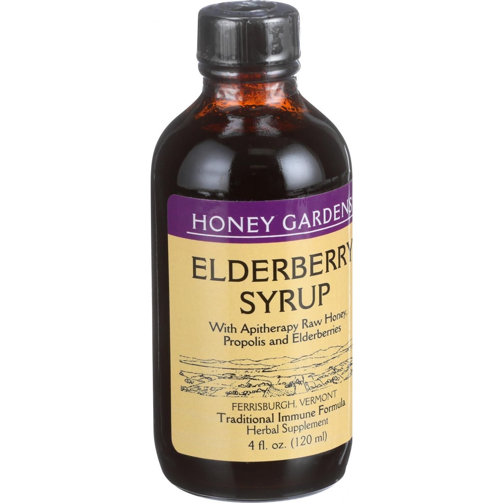 Honey Gardens ApiariesElderberry Syrup - Apitherapy Raw Honey - Propolis and Elderberries - Cough - 4 oz
