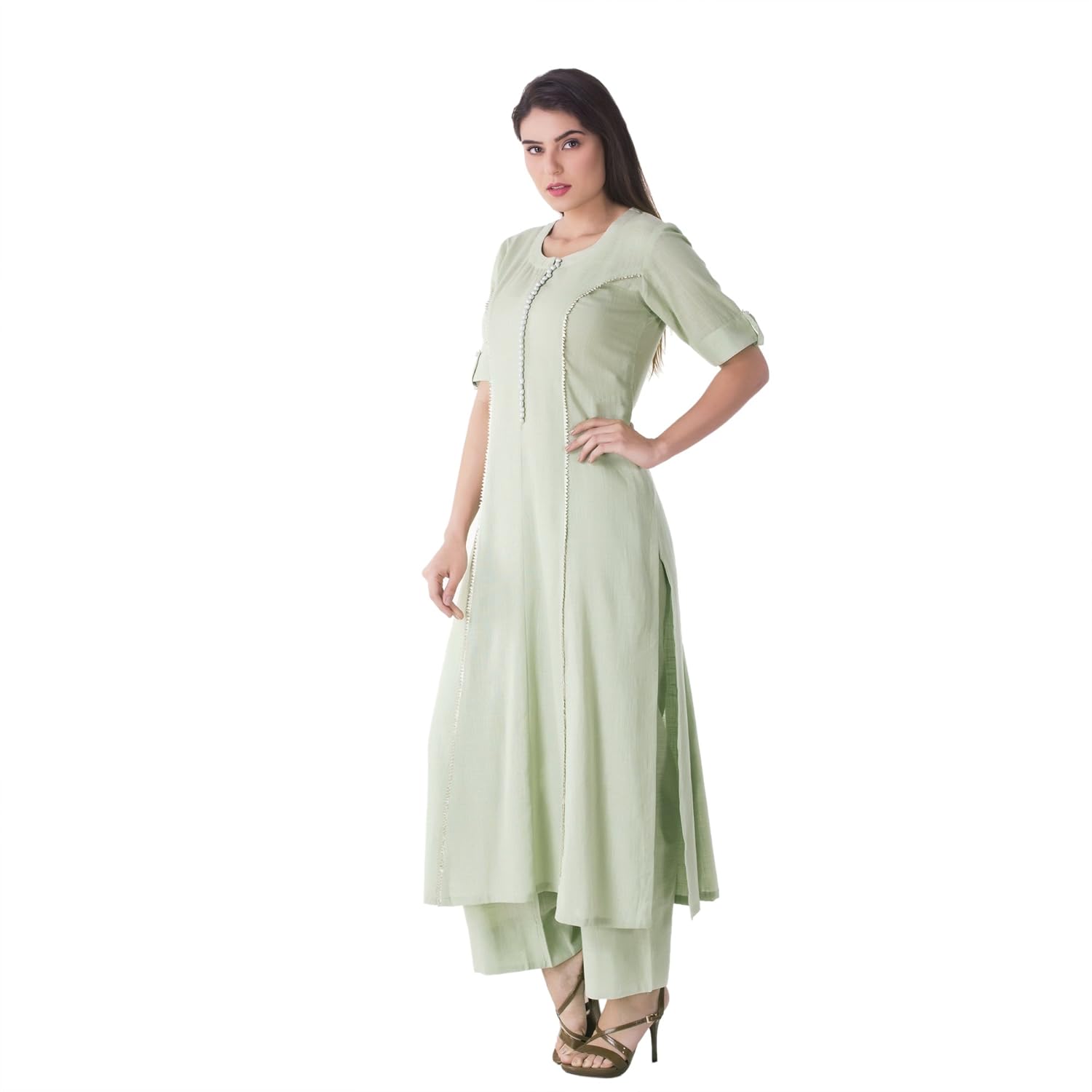 khushal women's cotton kurta with palazzo (kk65-green_xl)