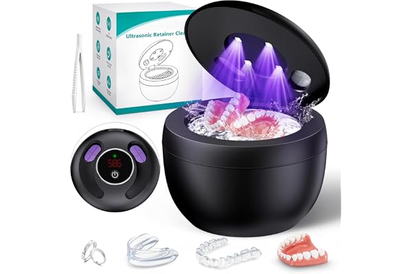 Upgraded Ultrasonic Retainer Cleaner Machine, 45kHz Ultrasonic Dentures Cleaner for Night Guards, Braces, Aligner, Toothbrush