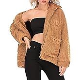 Comeon Women's Winter Warm Faux Fur Coat Long Sleelve Cardigan Boyfriend Shearling Fuzzy Jacket with Pockets