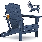 KINGYES Adjustable Folding Adirondack Chair, 3-Position Reclining Adirondack Chairs with Cup Holder, HDPE All-Weather Oversized Adirondack for Outdoor, Patio, Backyard Deck, Fire Pit, Blue