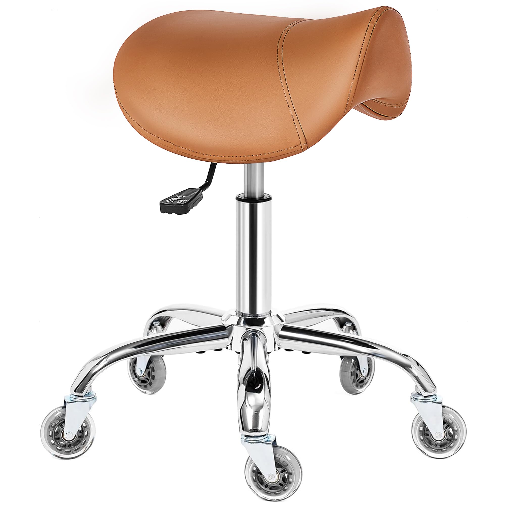 BEWISHOME Rolling Saddle Stool,Height Adjustable