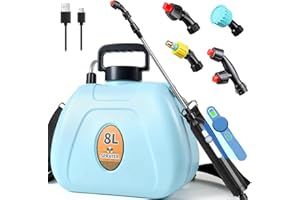 PASAMIC 2 Gallon Battery Powered Sprayer, Rechargeable Electric Sprayer with 2 Speeds, 4 Nozzles, Battery Indicator, Retractable Wand, Adjustable Padded Shoulder Straps and Storage Bag for Lawn and Garden