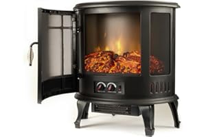 e-Flame USA Regal Freestanding Electric Fireplace Stove - 3-D Log and Fire Effect (Black)