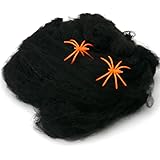 TRIXES Stretchable Cobweb with 2 Spiders - Stretchy Halloween Spider Web Decoration - Black