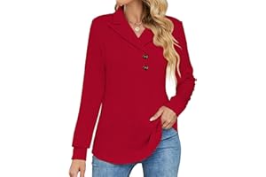 Micoson Women's Long Sleeve Button Lapel Tunic Tops V Neck Business Casual Swing Sweatshirt Pullover