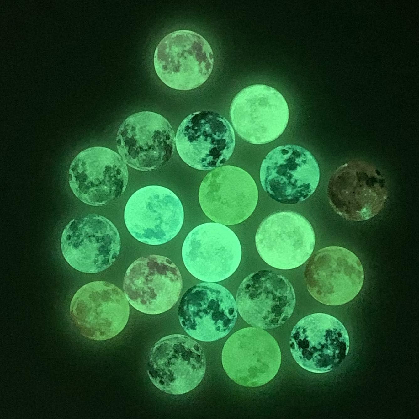 QTTLLI20Pcs 35mm Glow in the Dark Glass Moon Lunar Round Dome Glass Cabochons Flatback for DIY Craft Necklace Bracelet Pendant Making