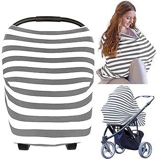 Stilltücher Stilltuch Stillschal Nursing Cover für Unterwegs - Atmungsaktive Himmel Warenkorb Swaddle Decke Pflegeabdeckung|360°Full Privacy Breastfeeding Protection (Grau Weiß)