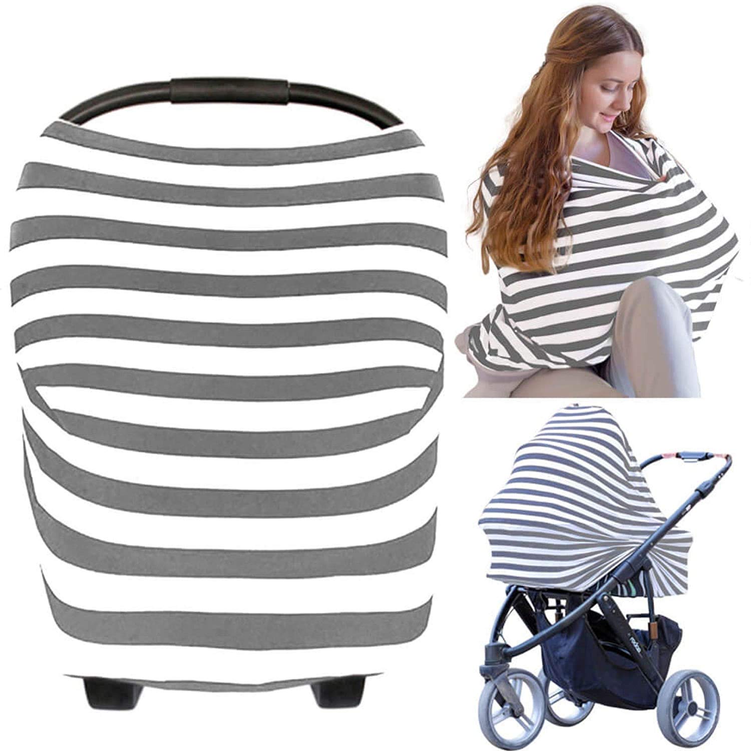 Stilltücher Stilltuch Stillschal Nursing Cover für Unterwegs - Atmungsaktive Himmel Warenkorb Swaddle Decke Pflegeabdeckung|360°Full Privacy Breastfeeding Protection (Grau Weiß)