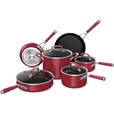 Ninja C29500 Foodi NeverStick Vivid 10-Piece Cookware Set with Lids, Nonstick, Durable &amp; Oven Safe to 400&deg;F, Cool-Touch Handles, Crimson Red