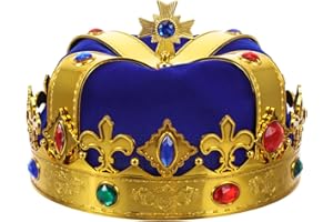 Royal King Crown for Kids and Adults, Blue Roman Crown with Gold Accents, Costume Accessories for Party, Prom, Cosplay