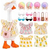 4 Set 7inch Desk Goose Outfits, Mini Desktop Goose Clothes with Hat, Floral Skirt, Bag Ornament &amp; Glasses
