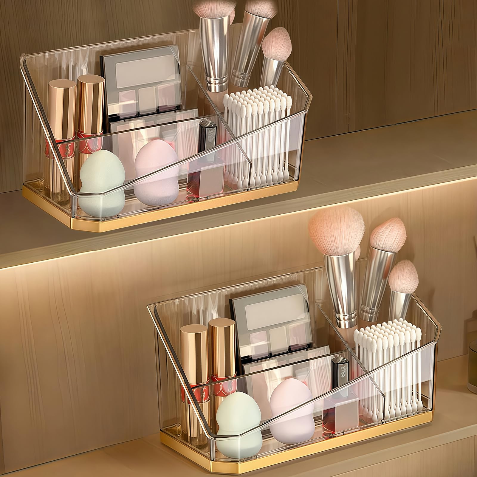 HARLIANGXY Mirror Cabinet Organiser Indoor, 2 Pieces Bathroom Cabinet Storage Box, Plastic Make Up Organiser, Cosmetic Organiser Cabinet, Dressing Table Container with Adjustable Dividers