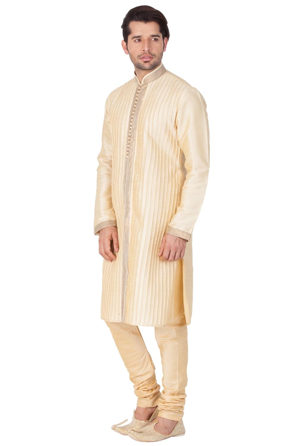 vastramay men cotton silk kurta and pyjama set (gold_vasmkgo003npgo)
