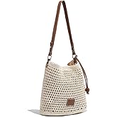 Women Small Cotton Crochet String Bag Handwoven Summer Beach Tote Bag Knitted Vacation Hobo Purse Bohemian Shoulder Handbag