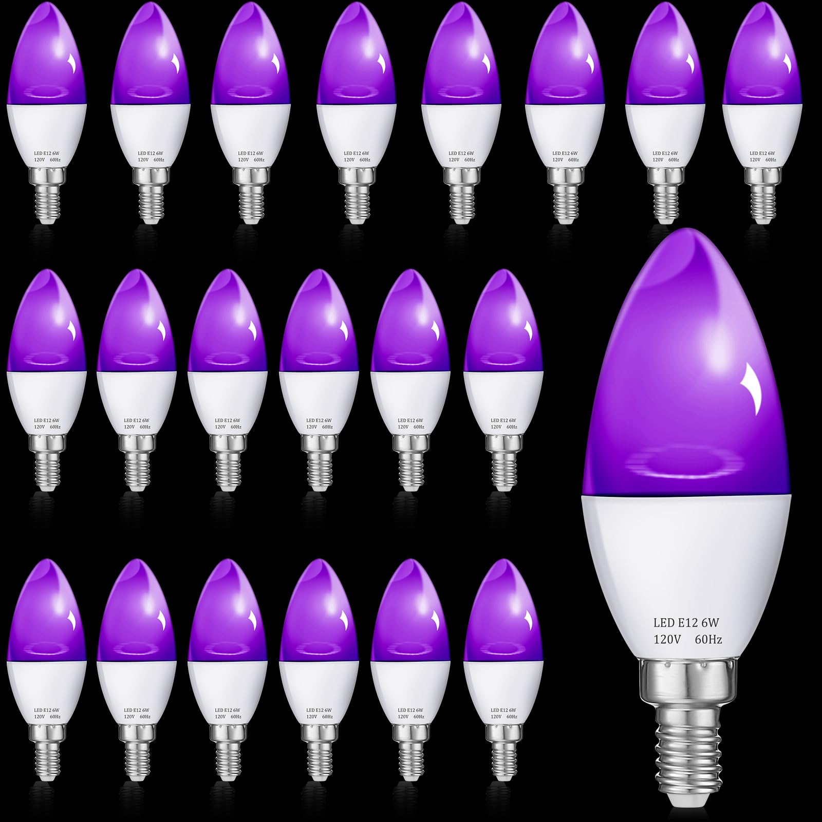 Photo 1 of Retisee LED Halloween Black Light Bulbs Glow in The Dark 6W E12 120V Candle Blacklight Bulb Level 385-400nm, LED Candelabra Light Bulbs Neon Party Supplies for Body Paint Fluorescent Poster(20 Pcs)