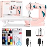 Magicfly Mini Sewing Machine with Extension Table, Dual Speed Portable Sewing Machine for Beginners with Light, Sewing Kit for Household Use, Pink
