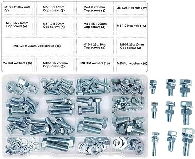 T.K.Excellent Hex Bolts Nuts Washers Set Kit M6 M8 M10 128 Pcs Carbon Steel