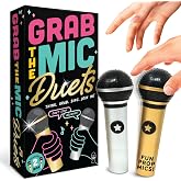 Grab The Mic Duets - Karaoke Party Game For Bad Singers, Family Fun | Unleash Your Inner Diva, 2 Prop Mics, 300 Lyrics (150 Cards), 2-10 Players. Perfect For Hen Dos, Girls Nights And Sing-Offs.