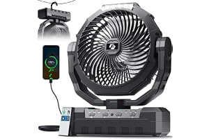 FRIZCOL 3-in-1 Camping Fan - Portable Fans Rechargeable - 24000mAh Battery Powered Fan with Light for Indoor, Outdoor, Tent, Travel, Fishing, Jobsite, Gifts for Men Dad Him - Black