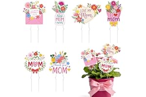 Rngmsi Mothers Day Plant Stakes Flower Pots Signs, Happy Mother's Day Metal Garden Stakes Decorative Outdoor, Thank You Mom Y