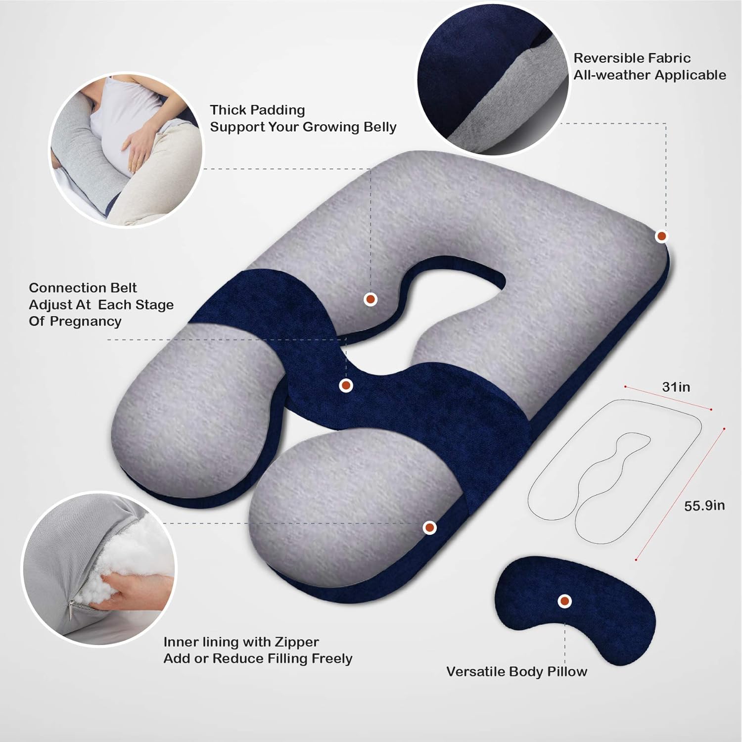 Bbpark Pregnancy Pillow U Shaped - Full Body Cooling Pillow Maternity Support for Sleeping Women - Grey Blue: Kitchen & Dining