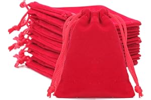 G2PLUS Red Velvet Jewelry Pouches, 20PCS Small Velvet Gift Bags with Drawstring, Red Christmas Gift Bag for Wedding Favors, Candy Bags, Party Favors (2.75''x3.54'')
