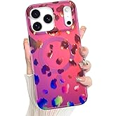 Jefonha Magnetic for iPhone 17 Pro Case for Women Men Stylish Iridescent Leopard Cheetah Phone Case Compatible with Magsafe, Slim Translucent Shockproof Cover, Iridescent Leopard