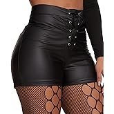 Zebaexf Women's Faux Leather Shorts Drawstring Sexy Leather Short High Waisted