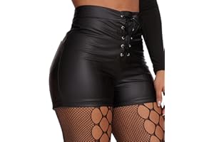 Zebaexf Women's Faux Leather Shorts Drawstring Sexy Leather Short High Waisted