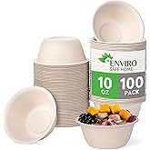 Enviro Safe Home 10 Oz Bamboo Disposable Bowls For Hot Soup, 100 Pack - Small, Heavy Duty, Microwavable, Oven Safe - Perfect for Hot Food, Meals, Acai & More - Eco-Friendly, Leak-Proof