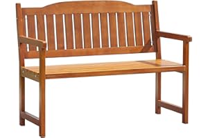 Sunnibety Outdoor Bench Weatherproof, 2-Person Solid Wood Garden Bench for Outdoors, Park Bench for Outside Patio Porch Poolside Balcony, 47.4" W x 20.6" D x 36.2" H (Natural)