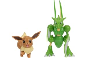 JAZWARES Pokemon Battle Figure 2 Pack - 2-Inch Eevee and 4.5-Inch Scyther Battle Ready Figures