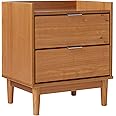 Walker Edison Blythe Mid-Century Modern Tray-Top 2-Drawer Nightstand, 20 Inch, Caramel