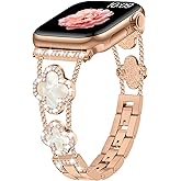 Sixmoat Bands Compatible with Apple Watch Band for Women 38mm 40mm 41mm 42mm 44mm 45mm 46mm 49mm, Bling Bracelet Designer Dressy Clover for iWatch Band Series SE Ultra 11 10 9 8 7 6 5 4 3 (Rose Gold)