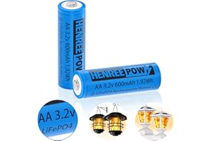 Henreepow 3.2v AA 600mAh LiFePo4 Rechargeable Battery, Double A LiFePo4 Battery Low Self-Discharge, 3.2v Rechargeable Batteries for Solar Lights, Wall Lantern, Solar Post Lights（AA-3.2v-2pack）