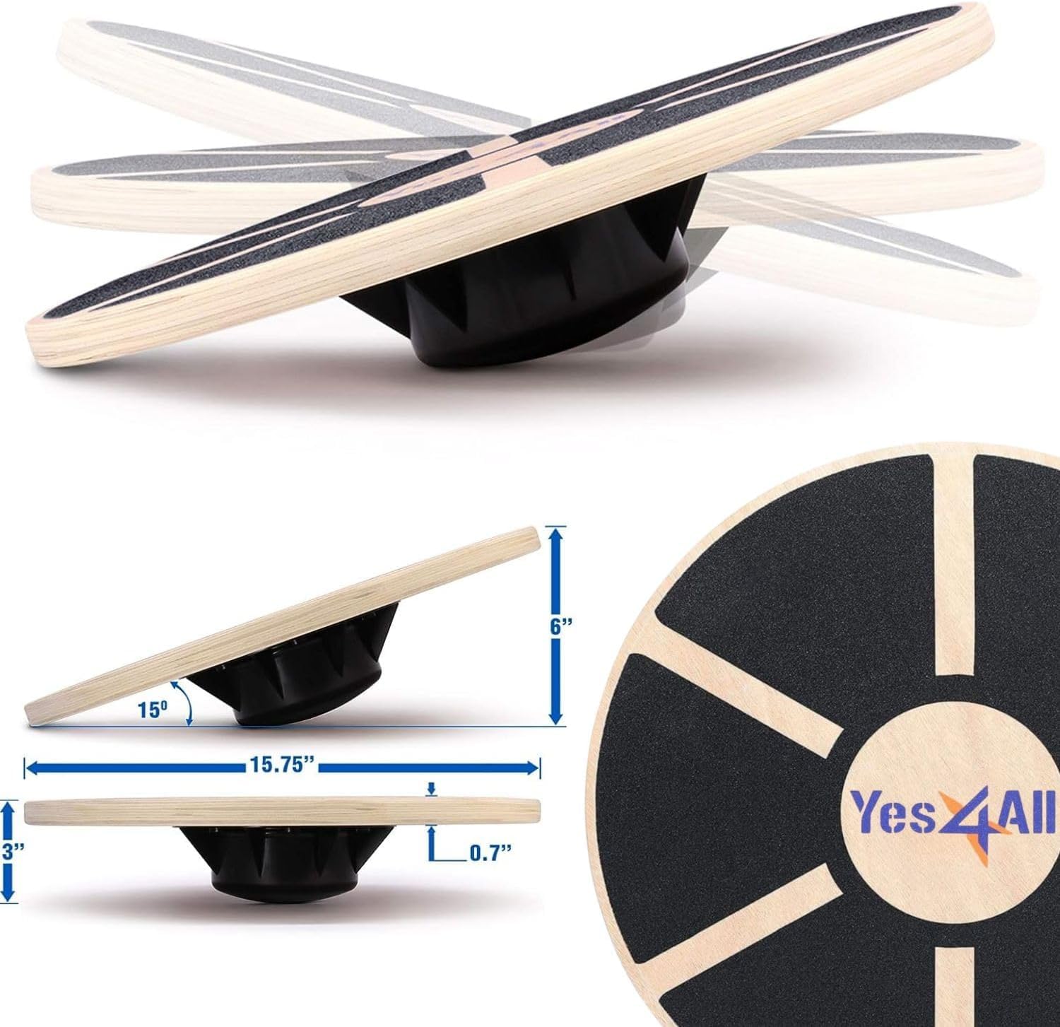 Yes4All Versatile Wooden Wobble Balance Trainer Board with 360 Degree