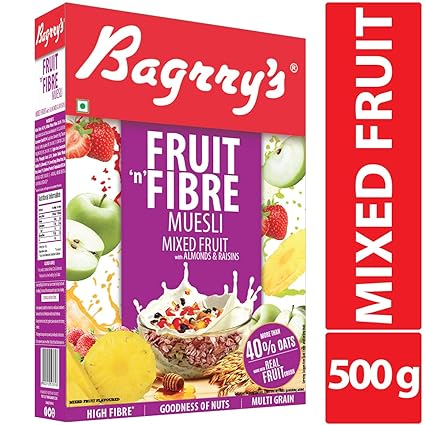 Bagrrys Fruit N Fibre Muesli, Mixed Fruit, 500g