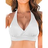 Vivola Women's Supportive Halter Bikini Top Ruched Push Up Swimsuit Bathing Suit Top Swimwear Top Only Black Beach Pool Summer Trendy Tankini Tops