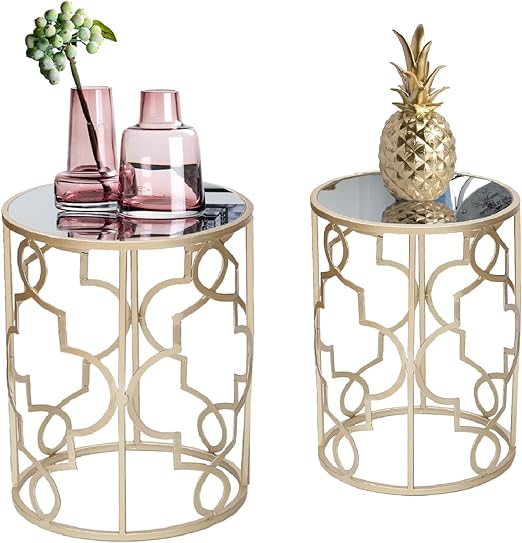 Amazon Com Joveco End Tables Set Of 2 Light Champagne Gold Side Tables Elegant Coffee Table Nightstands Stools Accent Nesting Side Tables For Living Room Bedroom And Entryway Kitchen Dining